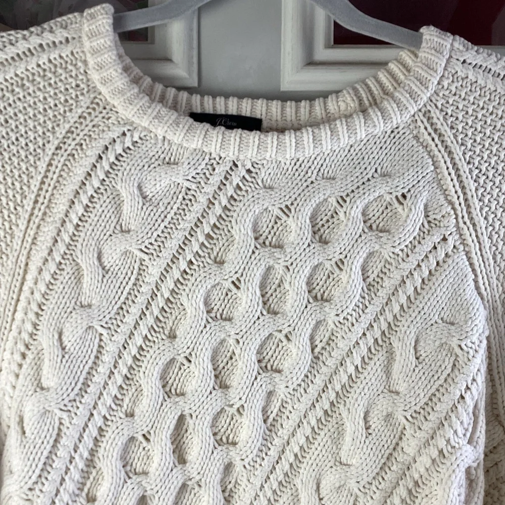 J. Crew Cream Cable Knit Sweater fisherman Cotton crew neck